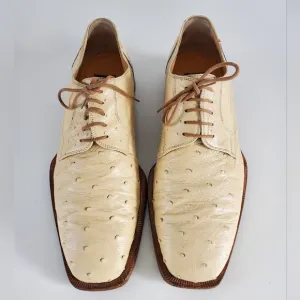 Dee Mens Italy Handmade Ostrich Leather Derby Dress Shoes LaceUp Sz 10 Light Tan