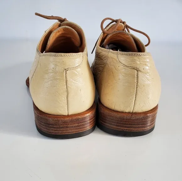 Dee Mens Italy Handmade Ostrich Leather Derby Dress Shoes LaceUp Sz 10 Light Tan