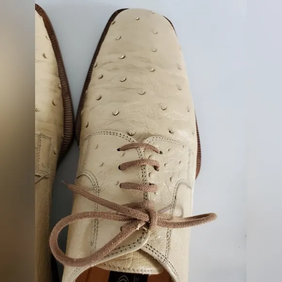 Dee Mens Italy Handmade Ostrich Leather Derby Dress Shoes LaceUp Sz 10 Light Tan