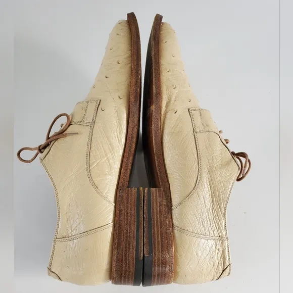 Dee Mens Italy Handmade Ostrich Leather Derby Dress Shoes LaceUp Sz 10 Light Tan