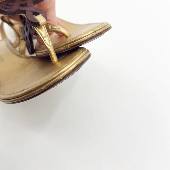 Diane Von Furstenberg metallic gold medallion mini wedge sandals womens 6