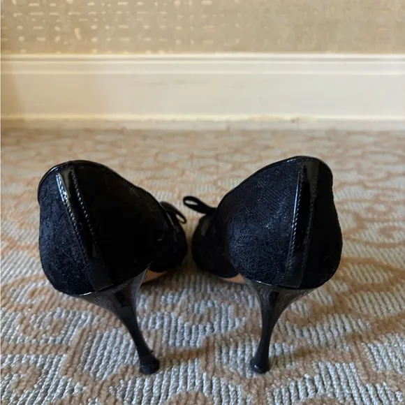 Dolce &amp; Gabbana Black Lace Crystal Embellished Peep Toe Pumps Size 37