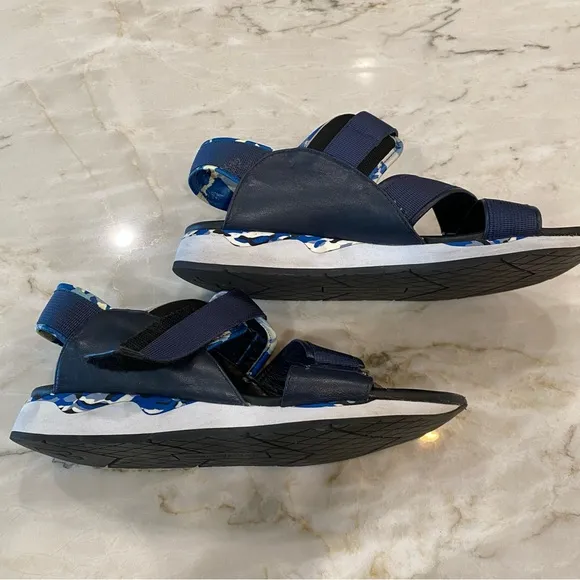 Donald J. Pliner Blue Leather Canvas Wedge Casual Blue Slingback Sandals 8.5