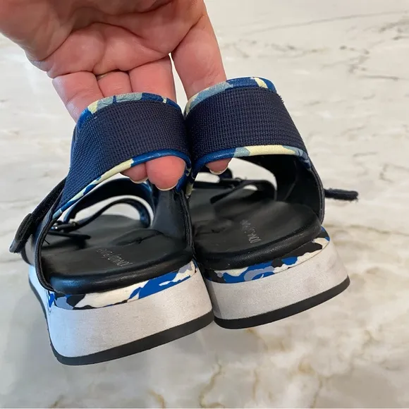 Donald J. Pliner Blue Leather Canvas Wedge Casual Blue Slingback Sandals 8.5