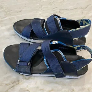 Donald J. Pliner Blue Leather Canvas Wedge Casual Blue Slingback Sandals 8.5