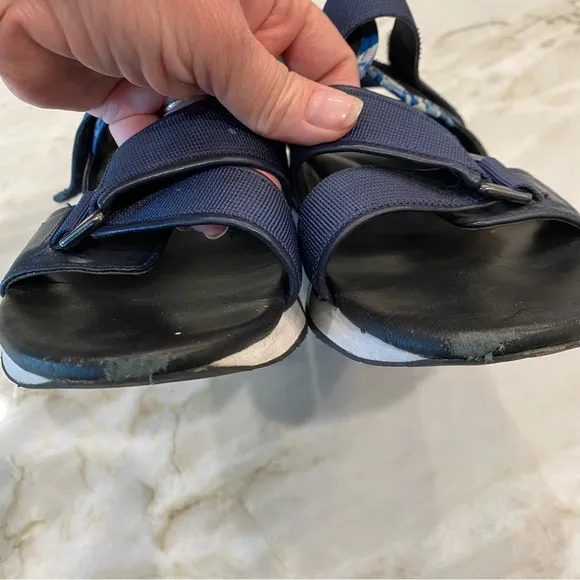 Donald J. Pliner Blue Leather Canvas Wedge Casual Blue Slingback Sandals 8.5