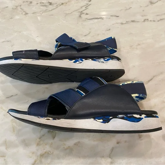 Donald J. Pliner Blue Leather Canvas Wedge Casual Blue Slingback Sandals 8.5