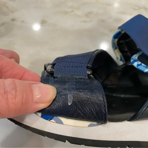 Donald J. Pliner Blue Leather Canvas Wedge Casual Blue Slingback Sandals 8.5