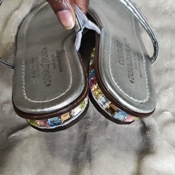 Donald J. Pliner Silver Sandals with Multicolor Accents Size 8.5M