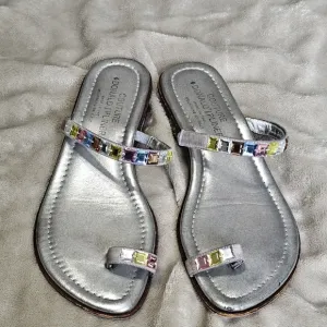 Donald J. Pliner Silver Sandals with Multicolor Accents Size 8.5M