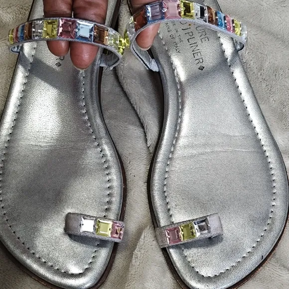 Donald J. Pliner Silver Sandals with Multicolor Accents Size 8.5M