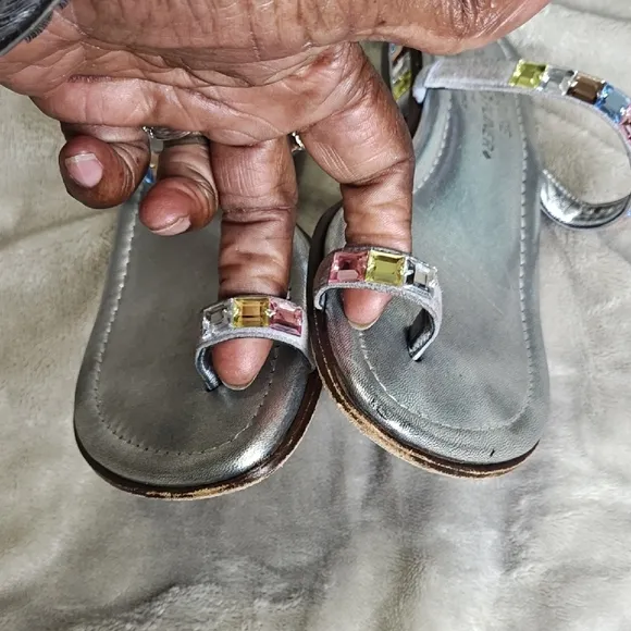 Donald J. Pliner Silver Sandals with Multicolor Accents Size 8.5M