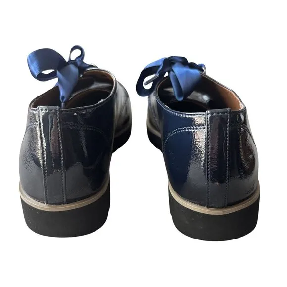 Donald Pliner Womens 9.5M Patent Leather Navy Lace-Up Loafers