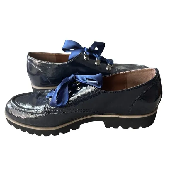Donald Pliner Womens 9.5M Patent Leather Navy Lace-Up Loafers
