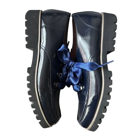 Donald Pliner Womens 9.5M Patent Leather Navy Lace-Up Loafers