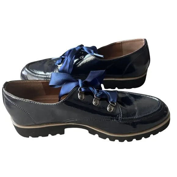 Donald Pliner Womens 9.5M Patent Leather Navy Lace-Up Loafers
