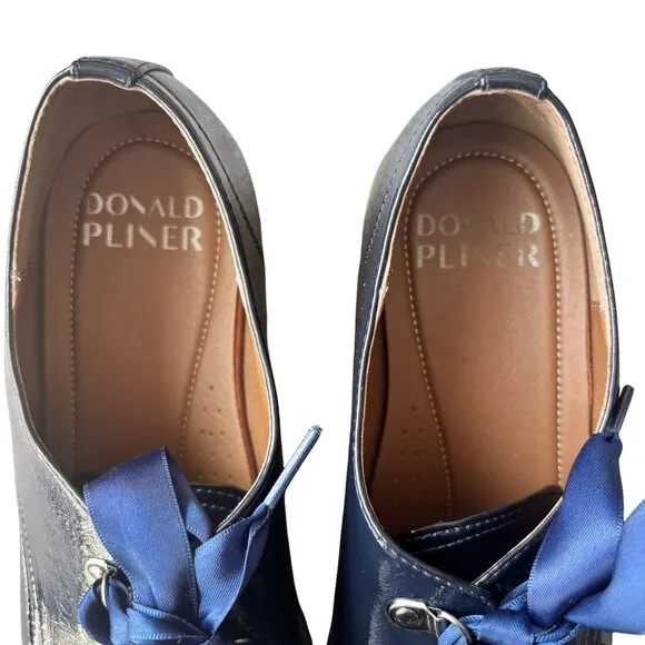 Donald Pliner Womens 9.5M Patent Leather Navy Lace-Up Loafers