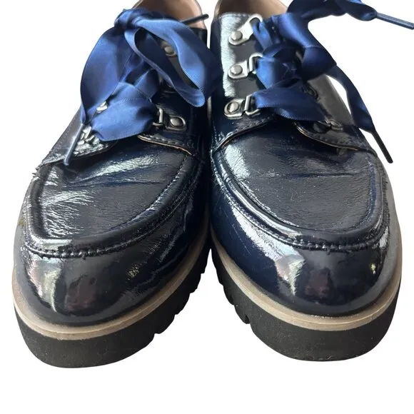 Donald Pliner Womens 9.5M Patent Leather Navy Lace-Up Loafers