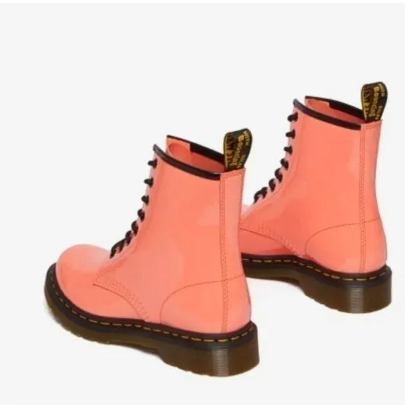 Dr. Martens 1460 Womens Patent Leather Lace-Up Platform Combat Boot Coral Size 7