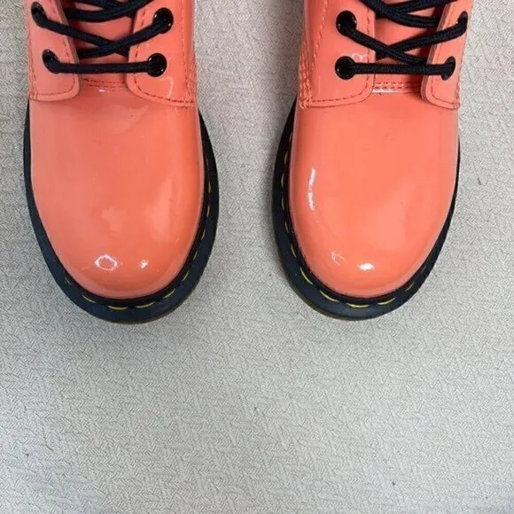Dr. Martens 1460 Womens Patent Leather Lace-Up Platform Combat Boot Coral Size 7