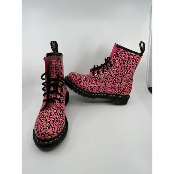Dr Martens Boots Women's Size 8 Pink 1460 Leopard Smooth Leather Animal Print