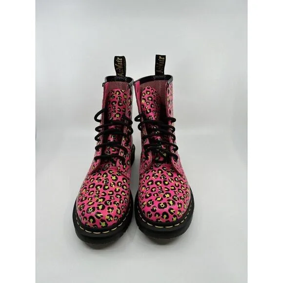 Dr Martens Boots Women's Size 8 Pink 1460 Leopard Smooth Leather Animal Print