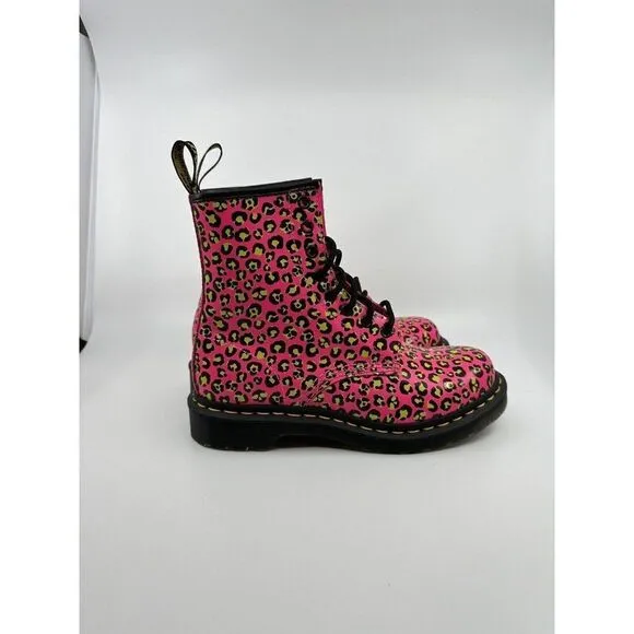 Dr Martens Boots Women's Size 8 Pink 1460 Leopard Smooth Leather Animal Print