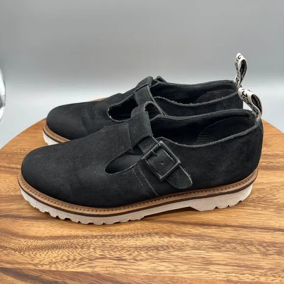 Dr. Martens Polley 2 Shoes Womens Size 9 Black Suede Lug T Bar Buckle Mary Jane