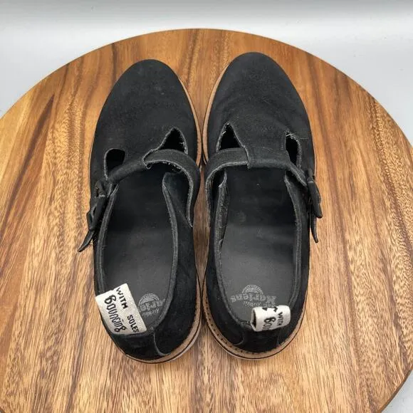 Dr. Martens Polley 2 Shoes Womens Size 9 Black Suede Lug T Bar Buckle Mary Jane