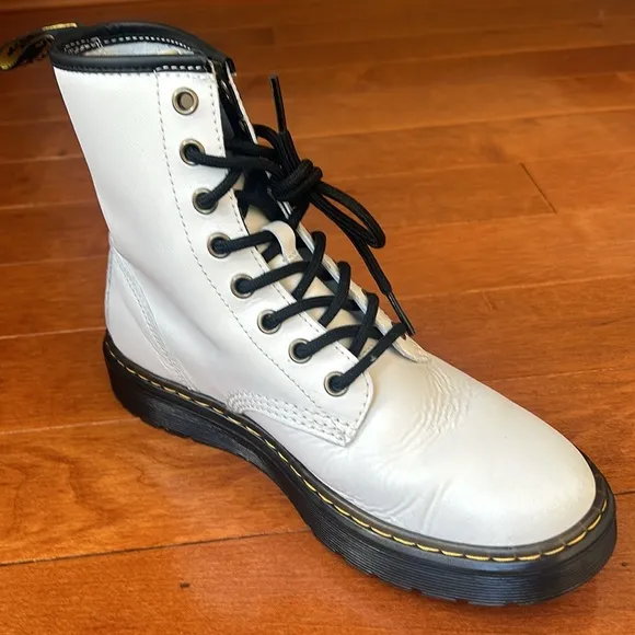 Dr. Martens Women's Zavala White Leather Combat Boots - Size 7