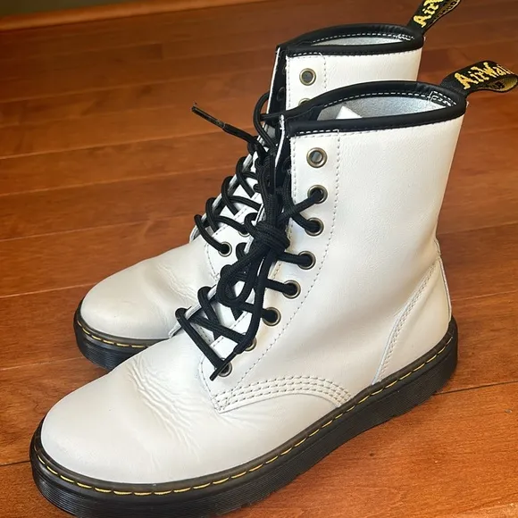 Dr. Martens Women's Zavala White Leather Combat Boots - Size 7