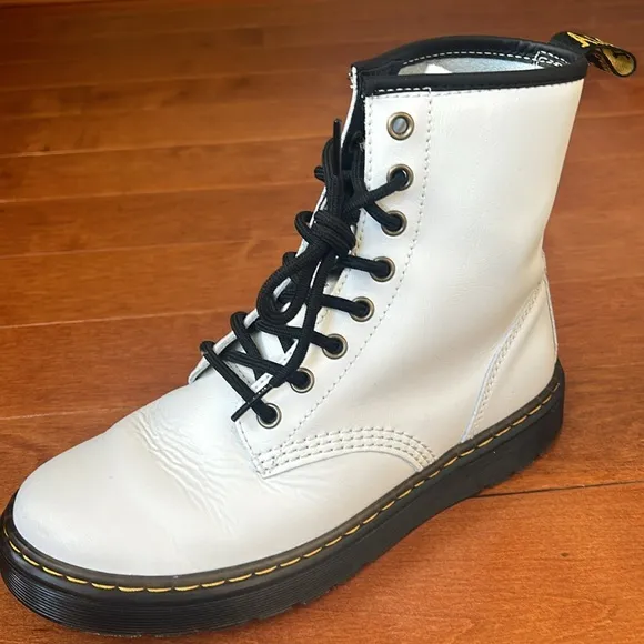 Dr. Martens Women's Zavala White Leather Combat Boots - Size 7