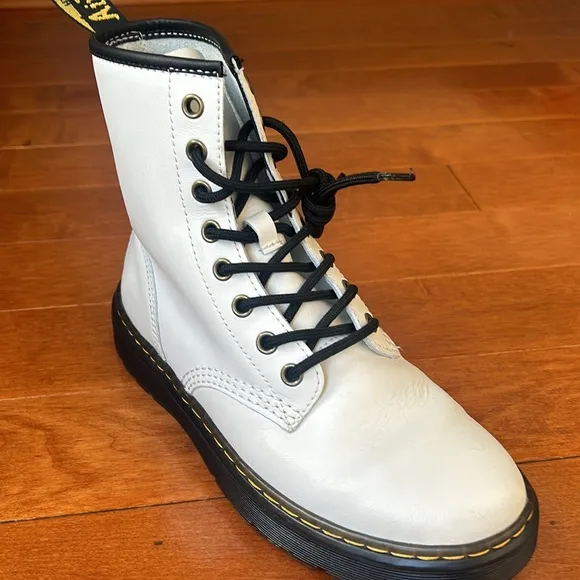 Dr. Martens Women's Zavala White Leather Combat Boots - Size 7