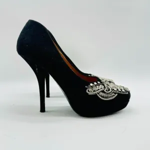 Dries van Noten Shoes Womens 6.5 Black Suede Heels Silver Beaded Chain Stilettos