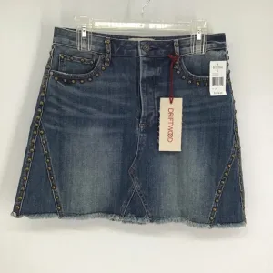 Driftwood Stef Frayed Hem Studded Denim Mini Skirt Button-Up Blue NWT Size 28
