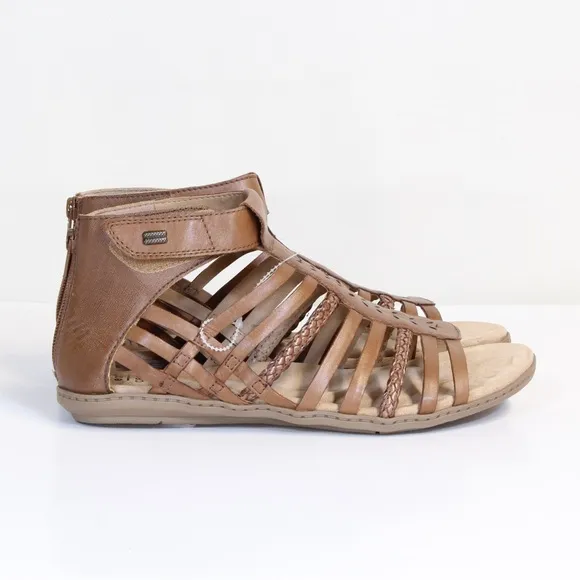 Earth Origins Bella Bruna Brown Almond Leather Gladiator Flat Sandals NWT NIB
