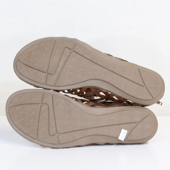 Earth Origins Bella Bruna Brown Almond Leather Gladiator Flat Sandals NWT NIB