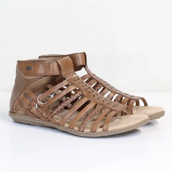 Earth Origins Bella Bruna Brown Almond Leather Gladiator Flat Sandals NWT NIB