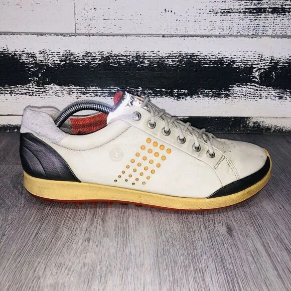 Ecco BIOM Hybrid 2 Yak Leather Men’s Sz 9 43 SpikeLess Cream Golf Shoes Sneakers