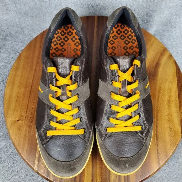 Ecco Golf Shoes Men's 11 45 Brown Leather Lace Up Spikeless Athletic Sneakers