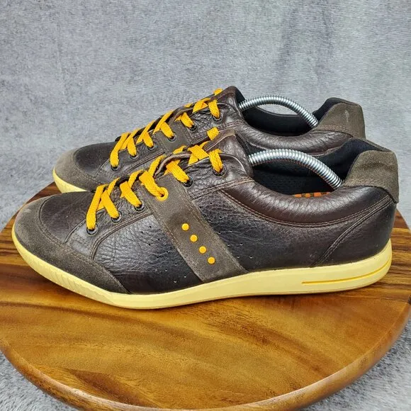 Ecco Golf Shoes Men's 11 45 Brown Leather Lace Up Spikeless Athletic Sneakers