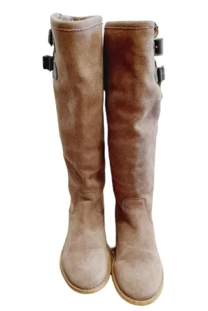 EMU Women’s Toowoobah Tall Winter Boots Tan Suede Sheepskin Fur Lining Size 8