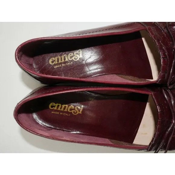 Ennesi Cordovan Brown Leather Kiltie Tassel Loafers Slip On Shoes Mens Size 8.5
