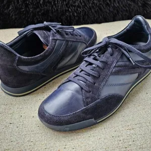 Ermenegildo Zegna Men Sneaker navy Blue Leather/Suede Upper Shoes Italy 9.5US