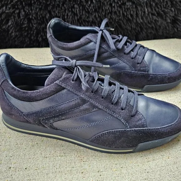 Ermenegildo Zegna Men Sneaker navy Blue Leather/Suede Upper Shoes Italy 9.5US