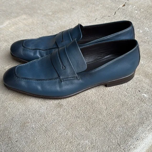 Ermenegildo Zegna mens 10 blue L’Asola reverse construction leather loafer shoes