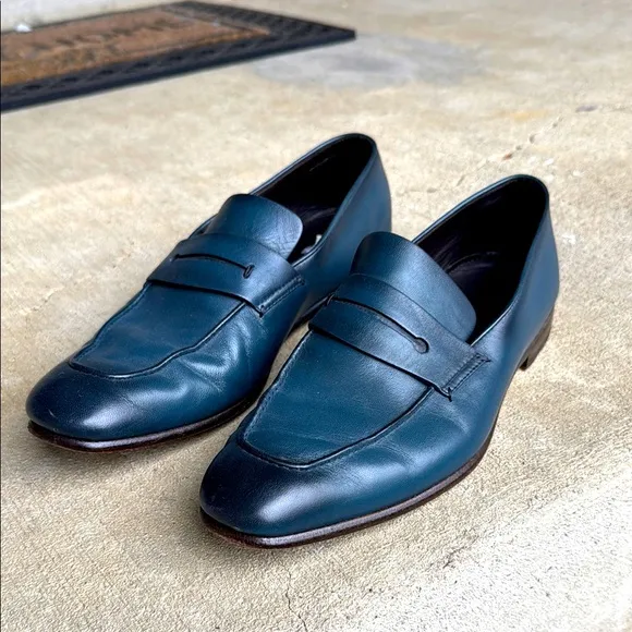 Ermenegildo Zegna mens 10 blue L’Asola reverse construction leather loafer shoes