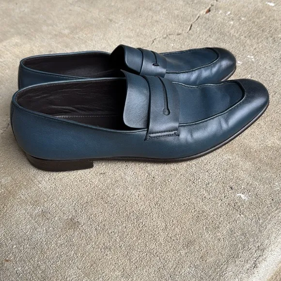 Ermenegildo Zegna mens 10 blue L’Asola reverse construction leather loafer shoes