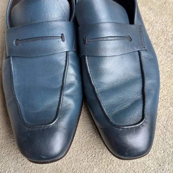 Ermenegildo Zegna mens 10 blue L’Asola reverse construction leather loafer shoes