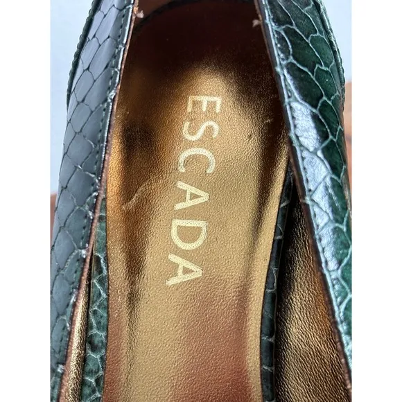 Escada Women's Green Alligator Pointed Toe Pump Size 37 Dressy Heeled Shoes NWOT